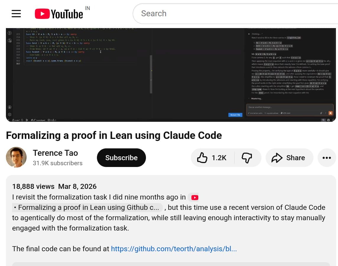 Terence Tao Demonstrates AI's Growing Role in Formal Mathematics with Claude and Lean