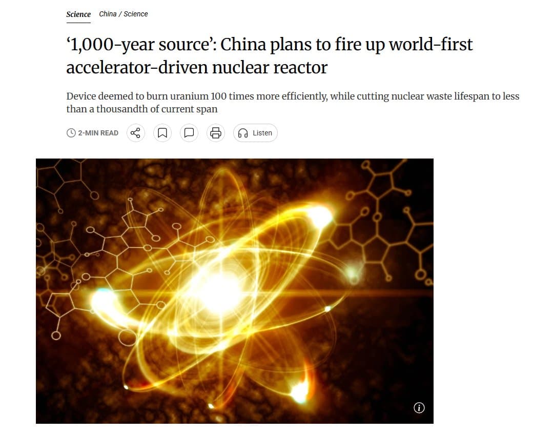 China's Particle Accelerator Reactor Could Revolutionize Nuclear Energy for Millennia