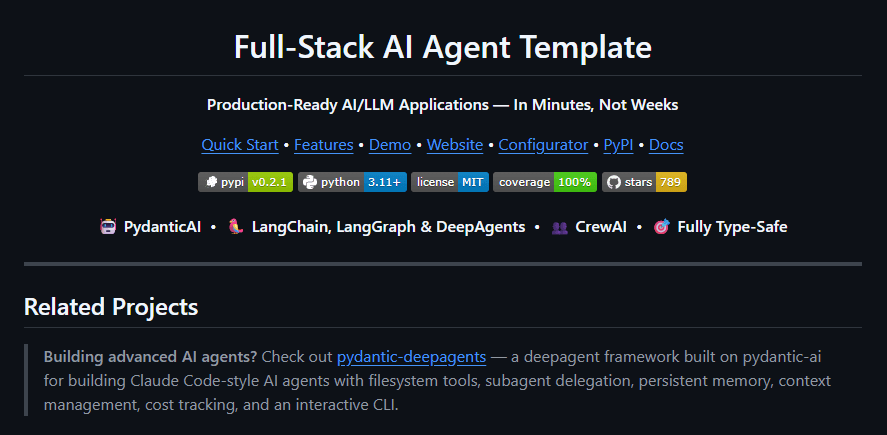 FastAPI-FullStack: Production-Ready Template for AI Agent Apps with FastAPI, Next.js, and Framework Choice