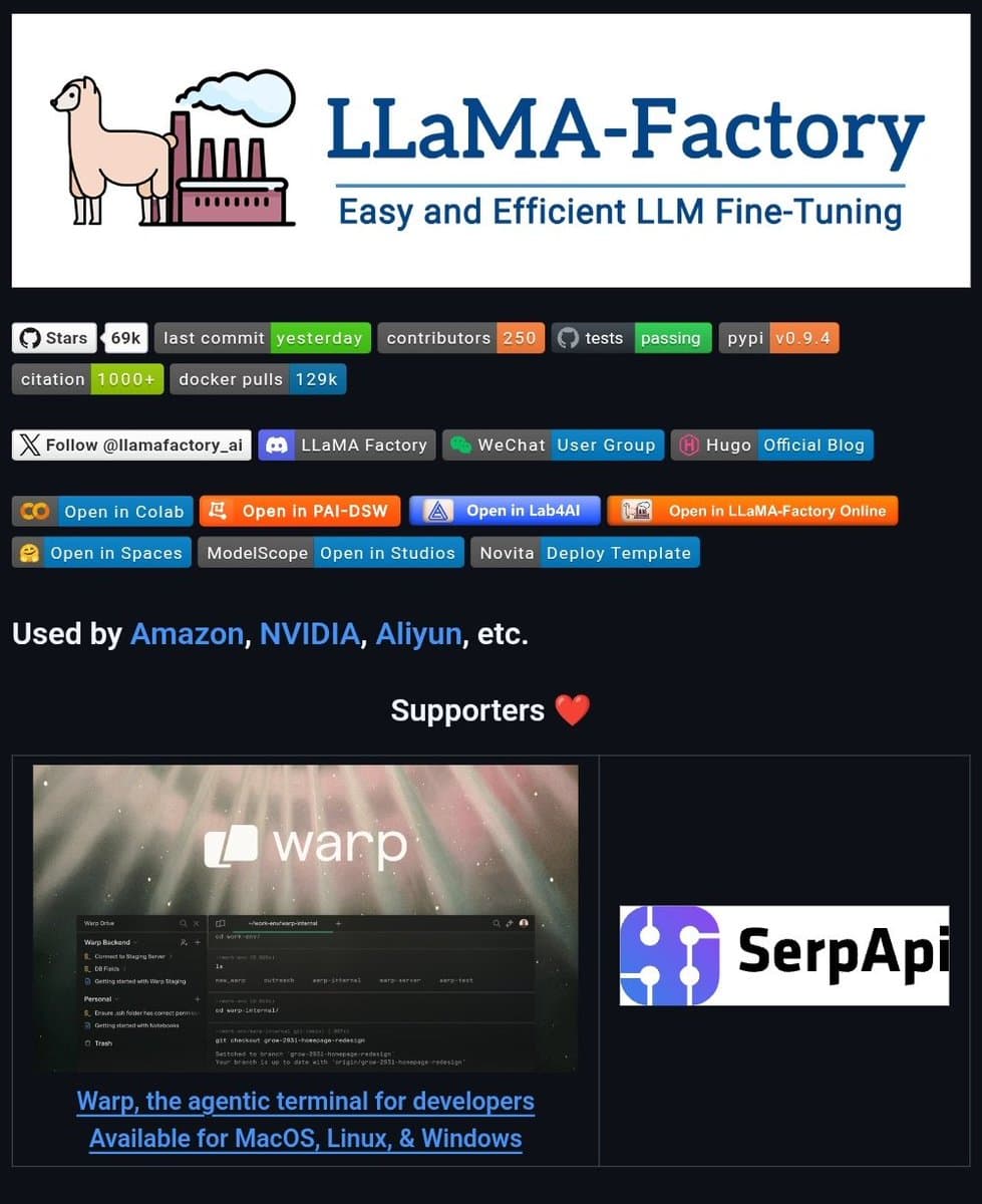 LlamaFactory Enables No-Code Fine-Tuning for 100+ LLMs Including Llama 4, Qwen, and DeepSeek