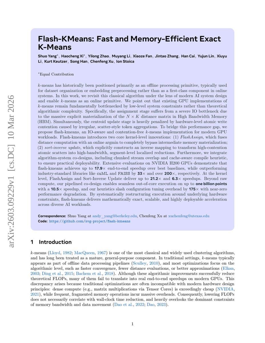 Flash-KMeans Revolutionizes GPU Clustering with 200x Speedup Over FAISS