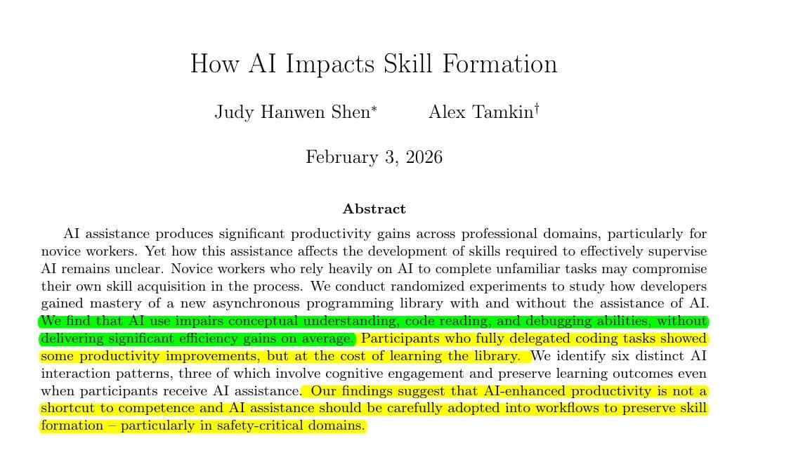 Anthropic Study: AI Coding Assistants Impair Developer Skill Acquisition, Show No Average Efficiency Gain