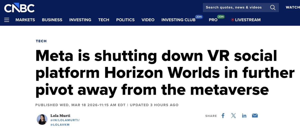 Meta to Shut Down Metaverse Project in June After $80 Billion Investment, According to Social Media Report