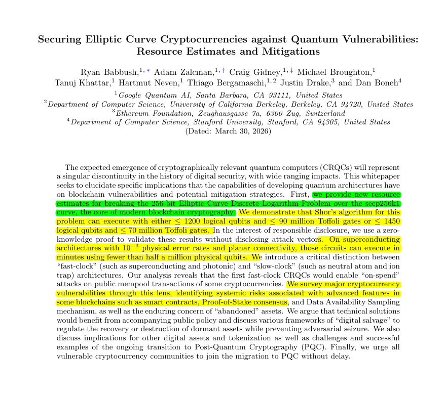 Google Quantum AI Team Reduces Bitcoin-Cracking Qubit Estimate to ~500k, Enabling 9-Minute Key Derivation