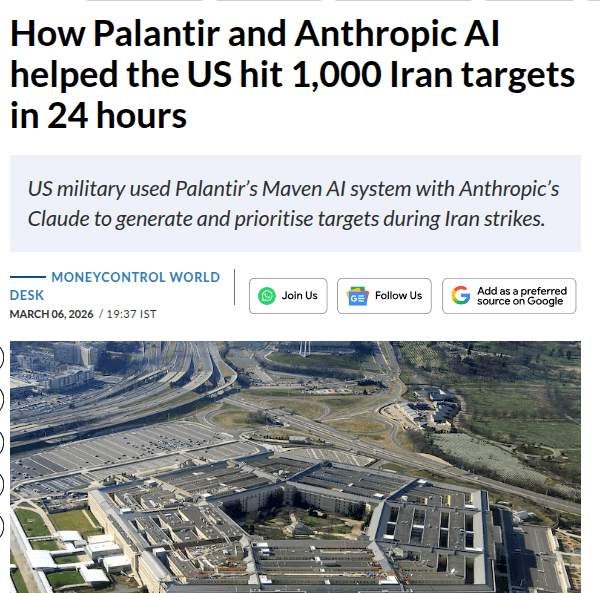 Palantir Maven + Anthropic Claude AI System Processes Classified Data to Generate 1,000 Military Targets in 24 Hours