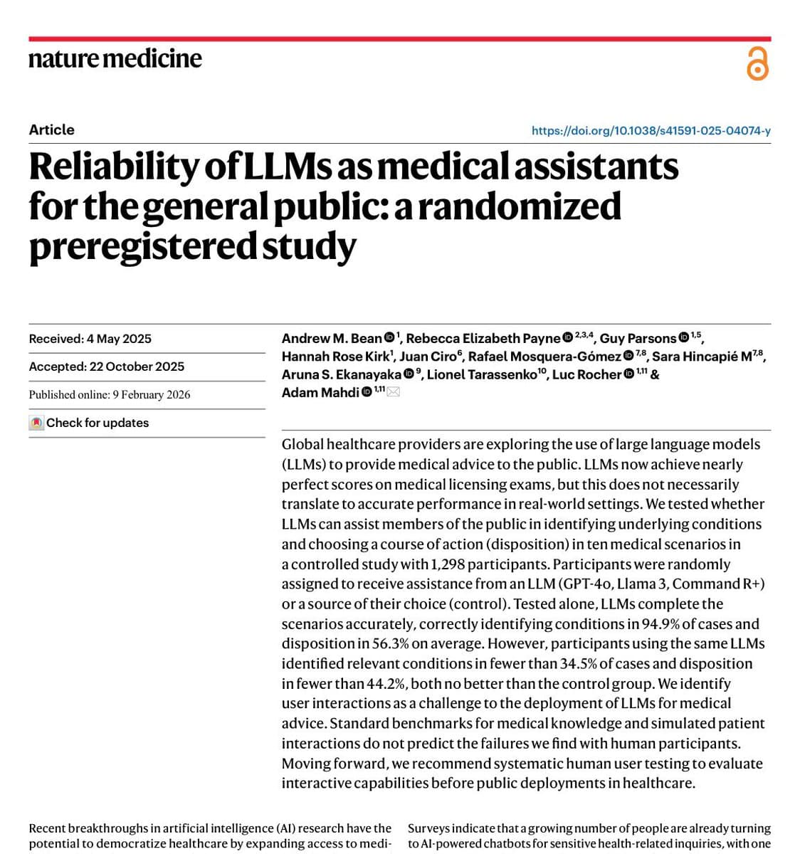 Nature Study: AI Chatbot Interfaces Degrade Diagnostic Accuracy Despite Model Capability