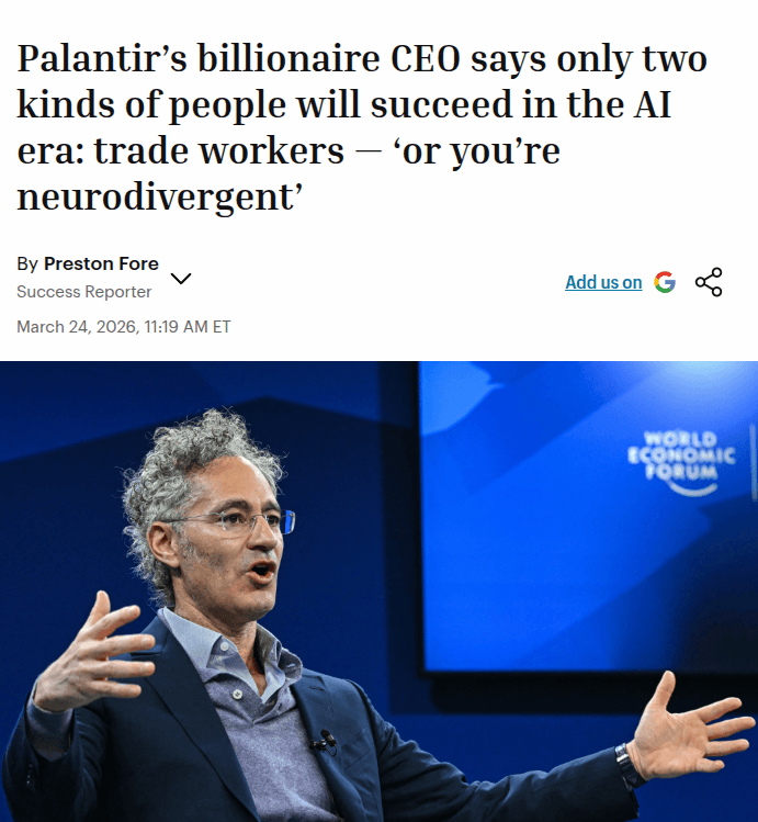 Palantir CEO Alex Karp: AI Era Will Favor Trade Skills and Neurodivergent Thinking