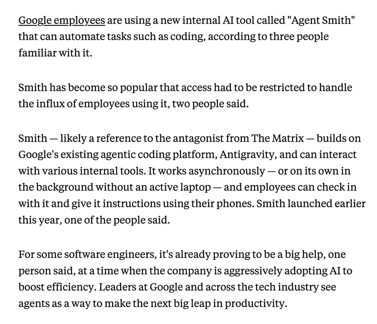 Google's 'Agent Smith' AI Tool Reportedly in Internal Development, Joining OpenAI 'Spud' and Claude 'Mythos'
