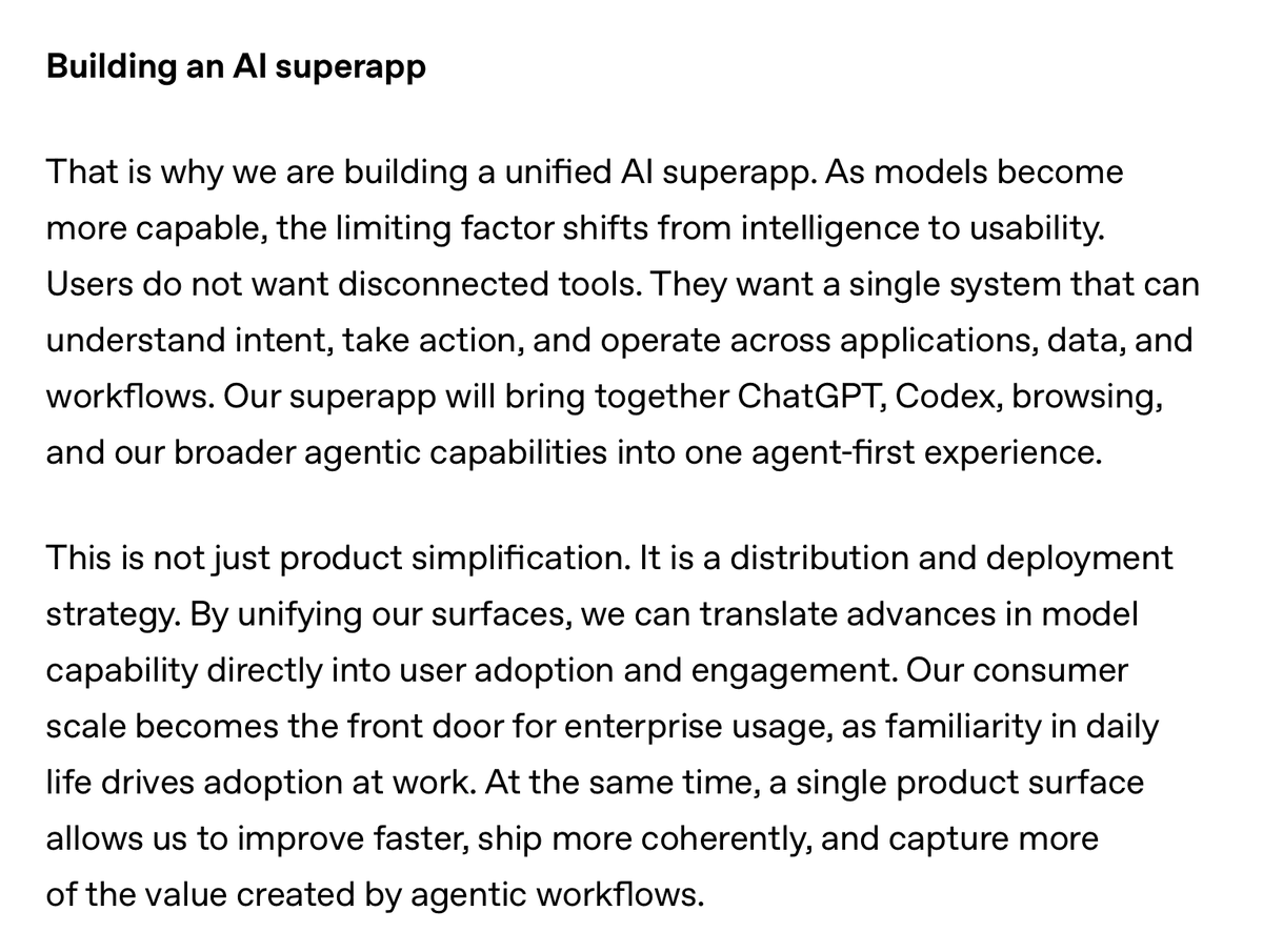OpenAI Announces 'AI Superapp' Vision, Aiming to Consolidate ChatGPT, Codex, and Browsing into a Single Platform