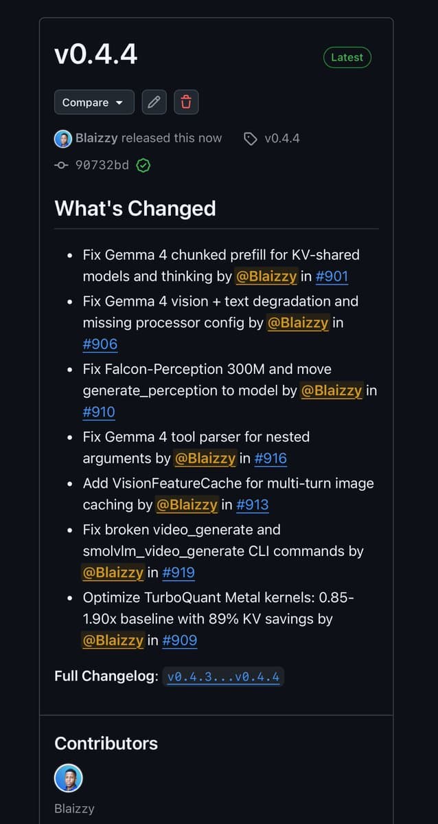 mlx-vlm v0.4.4 Launches with Falcon-Perception 300M, TurboQuant Metal Kernels & 1.9x Decode Speedup