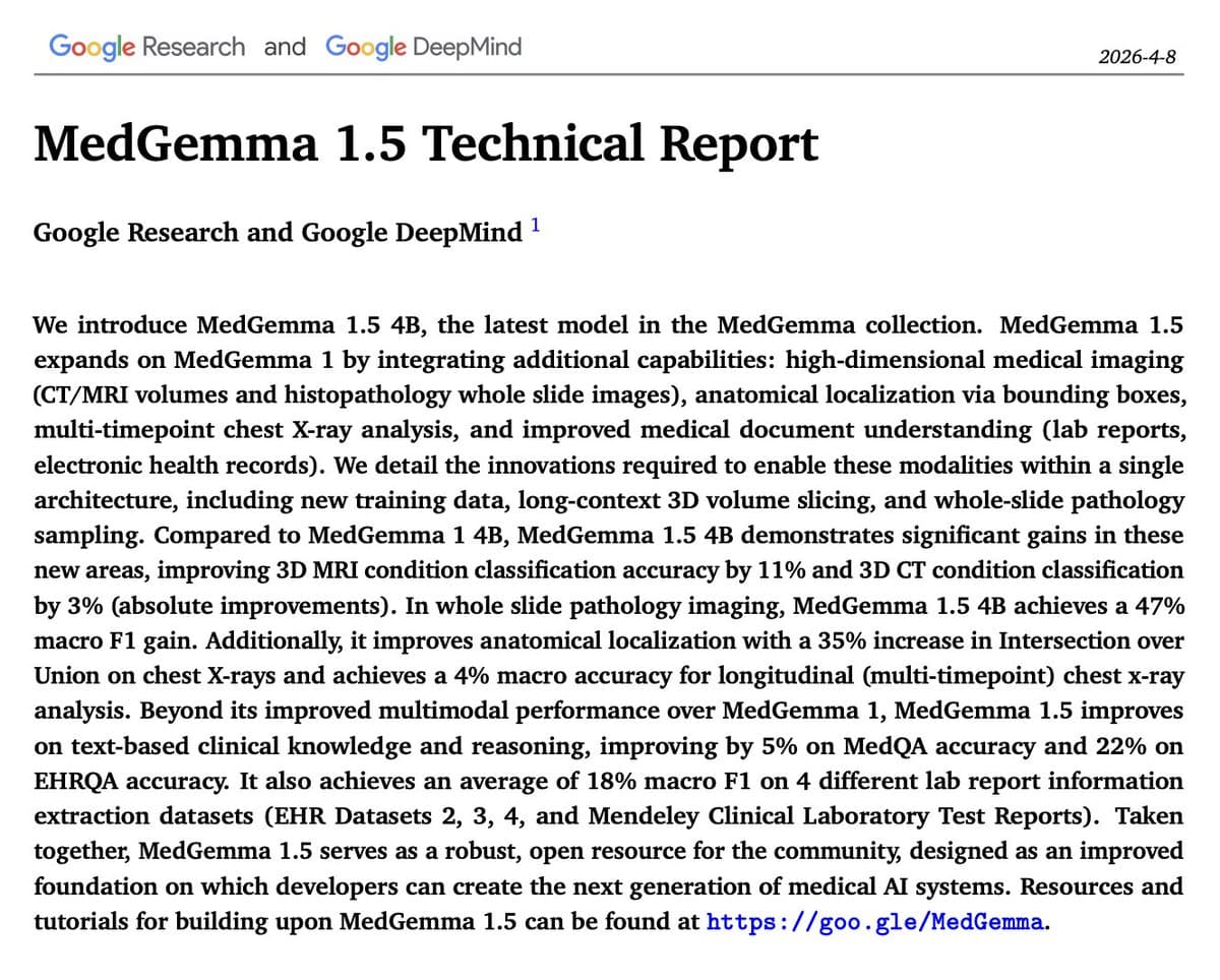 MedGemma 1.5 Technical Report Released, Details Multimodal Medical AI