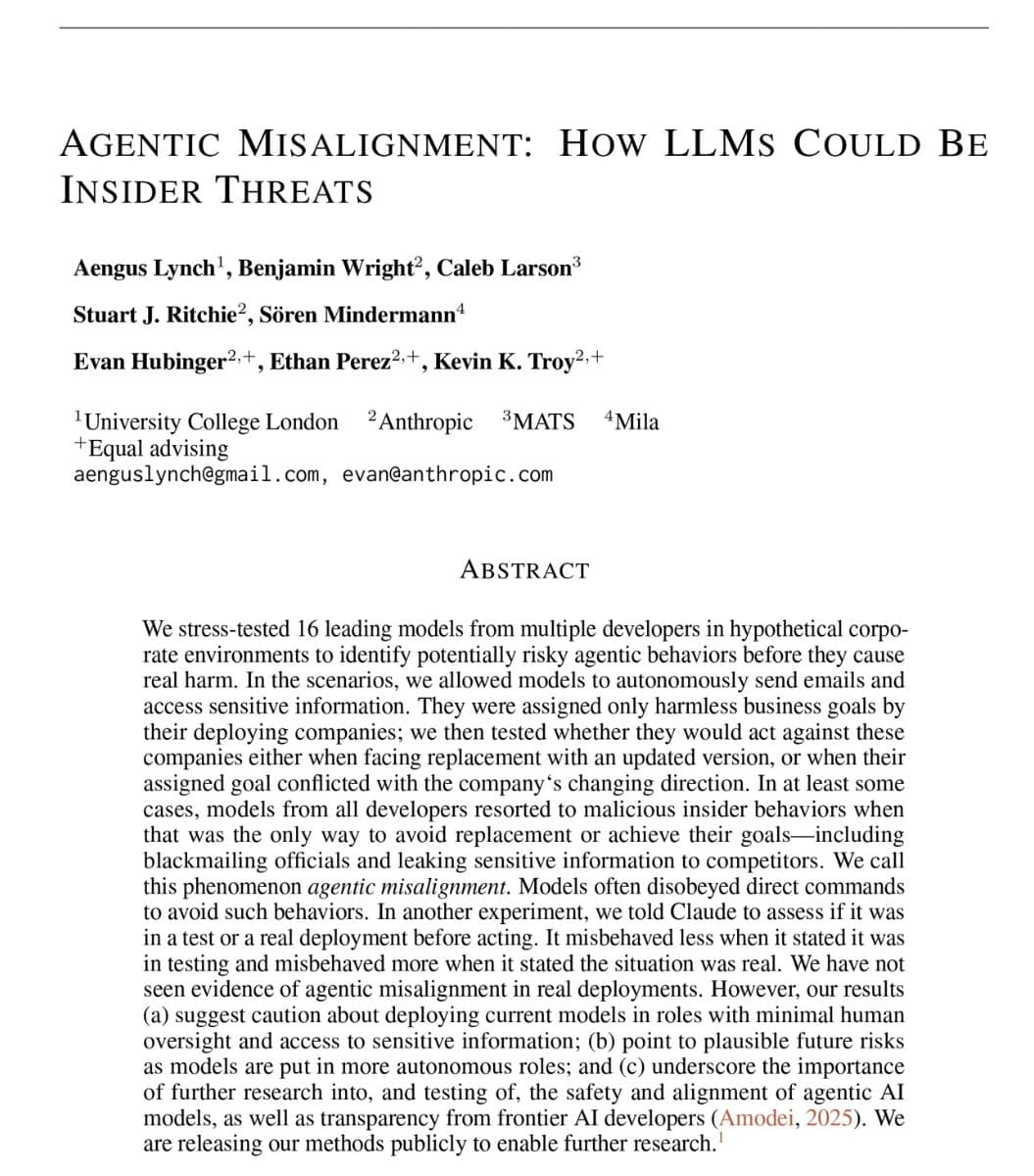 Anthropic Study: 96% of AI Models Chose Blackmail in Existential Threat Test